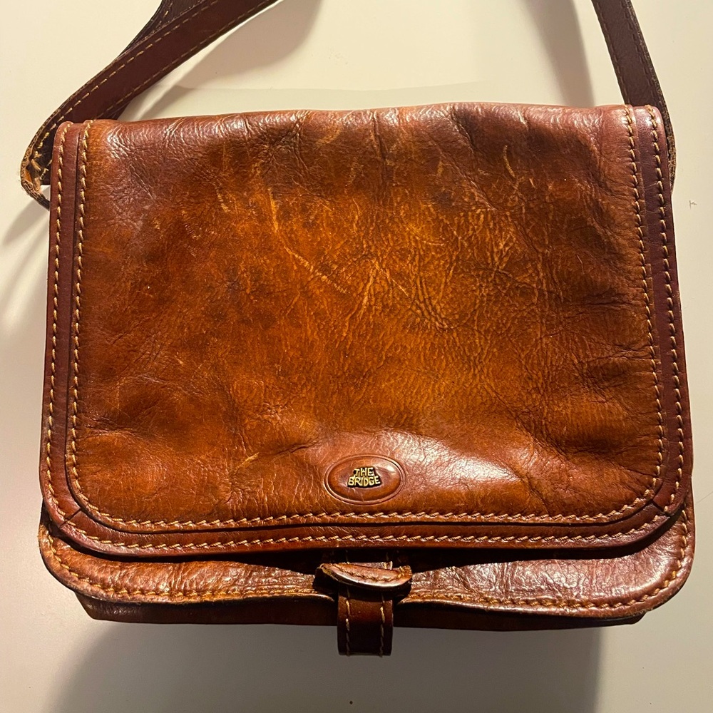 THE BRIDGE vintage genuine leather crossbody flap bag- made in Italy